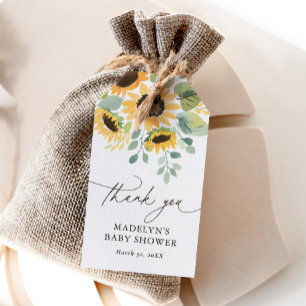 Watercolor Sunflower Baby Shower Favour Tags