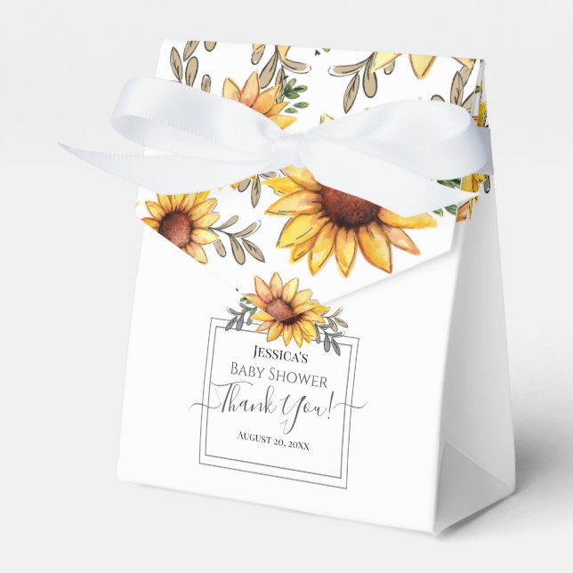 Watercolor Sunflower Baby Shower Thank You Favour Box (Front Side)