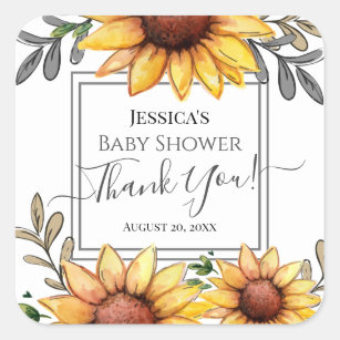 Watercolor Sunflower Baby Shower Thank You Square Sticker
