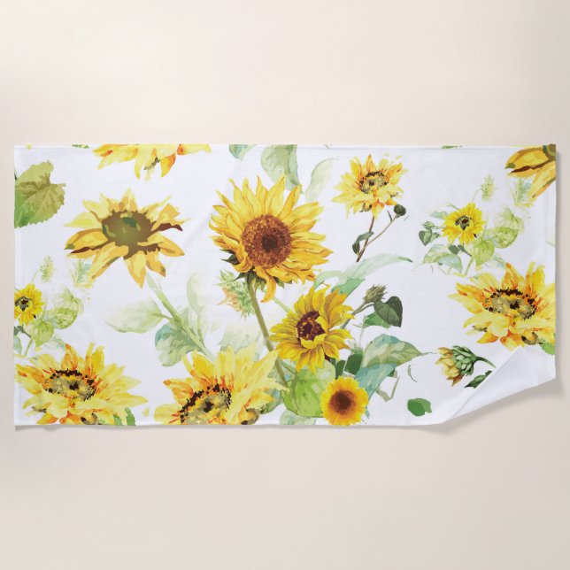 Watercolor Sunflower Beach Towel (Front)