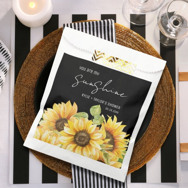 Watercolor Sunflower Black & White Couples Shower Favour Bags (Creator Uploaded)