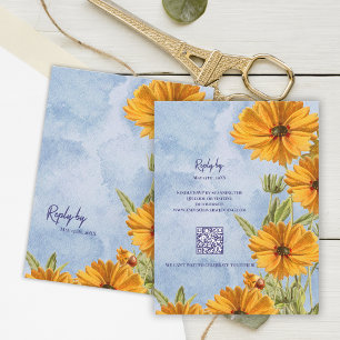 Watercolor Sunflower Boho Wedding Reply By QR Code RSVP Card