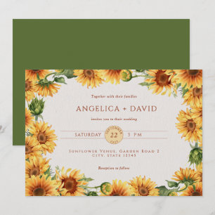 Watercolor Sunflower Border Wedding Invitation