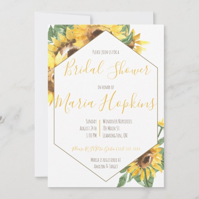 Watercolor Sunflower Bridal Shower Invitation (Front)