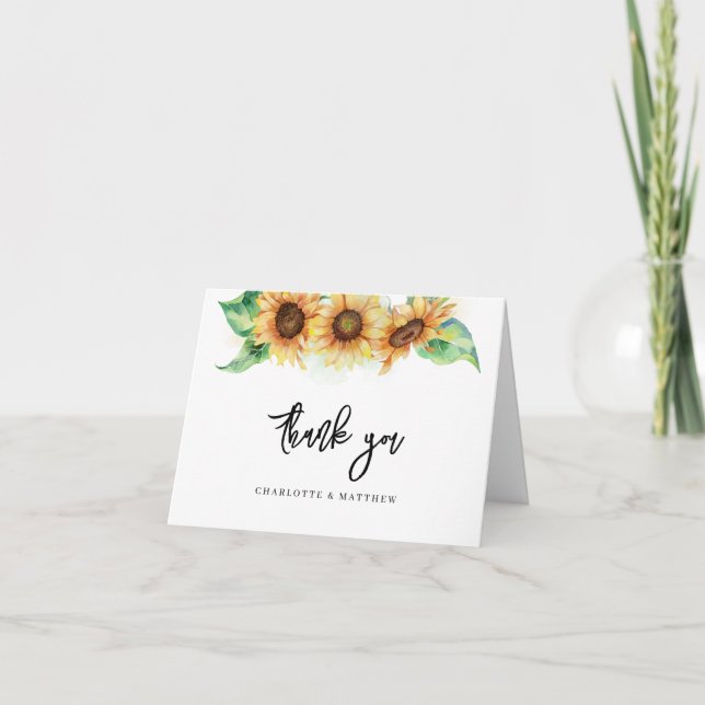 Watercolor Sunflower Bridal Shower Thank You Card (Front)