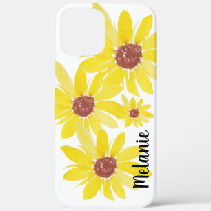 Watercolor Sunflower Buds Floral  Monogrammed  iPhone 12 Pro Max Case