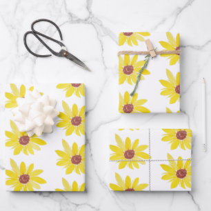 Watercolor Sunflower Buds Hand Painted Pattern Wrapping Paper Sheet