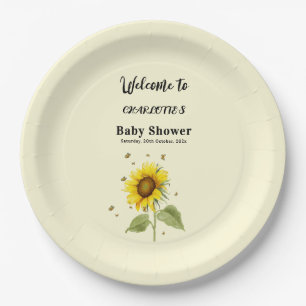 Watercolor Sunflower & Butterflies Baby Shower Paper Plate