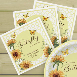 Watercolor Sunflower Butterfly Baby Shower Napkin