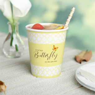Watercolor Sunflower Butterfly Baby Shower Paper Cups