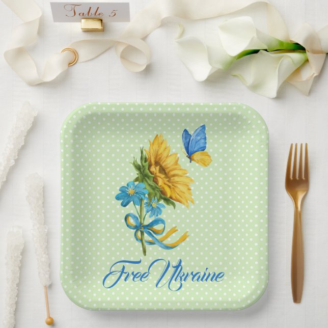 Watercolor Sunflower & Butterfly Ukraine Support  Paper Plate (Wedding)