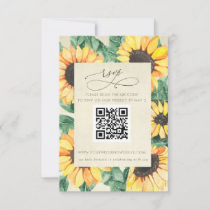 Watercolor Sunflower Country Garden Floral QR CODE RSVP Card