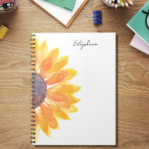 Watercolor Sunflower Custom Name Notebook