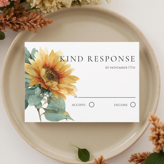 Watercolor Sunflower Elegant QR Code Wedding RSVP Card (Creator Uploaded)