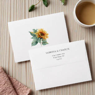 Watercolor Sunflower Elegant Rustic Wedding  Envelope