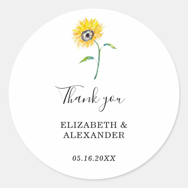 Watercolor Sunflower Elegant Simple Chic Modern Classic Round Sticker (Front)