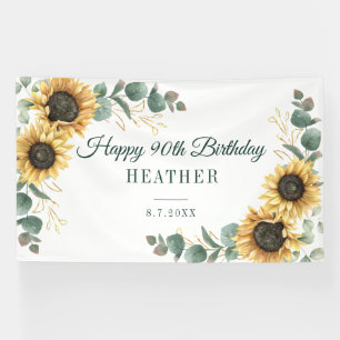 Watercolor Sunflower Eucalyptus 90th Birthday Banner