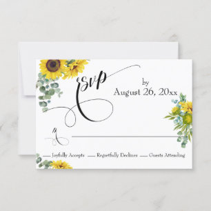 Watercolor Sunflower & Eucalyptus Elegant Type RSVP Card