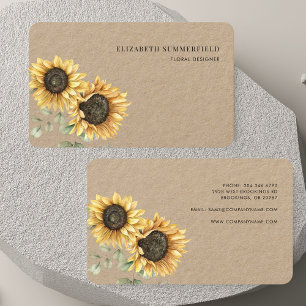 Watercolor Sunflower Eucalyptus Florist Business Card