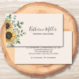 Watercolor Sunflower Eucalyptus Rustic Business Card
