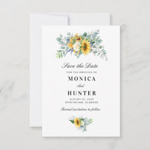 watercolor sunflower eucalyptus save the date card