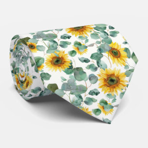 Watercolor Sunflower & Eucalyptus Seamless Pattern Tie