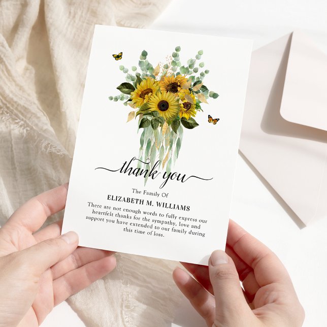 Watercolor Sunflower & Eucalyptus Symapthy Thank You Card (Creator Uploaded)