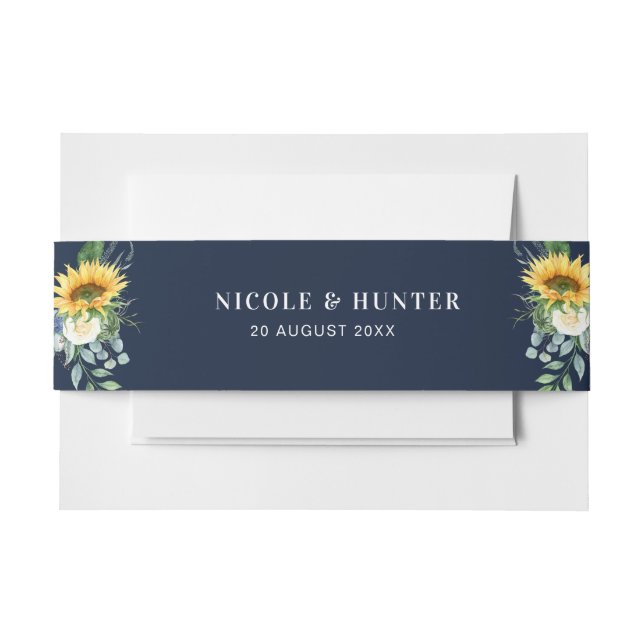 Watercolor sunflower eucalyptus wedding belly band invitation belly band (Front Example)