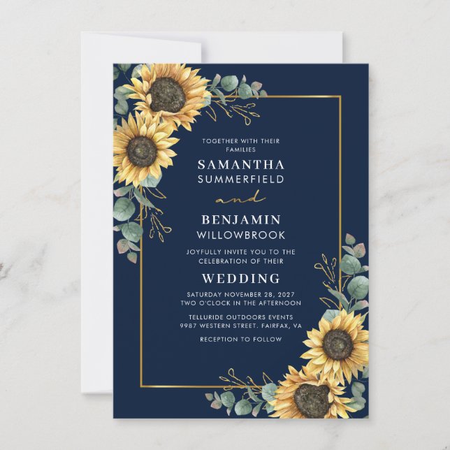 Watercolor Sunflower Eucalyptus Wedding Invitation (Front)
