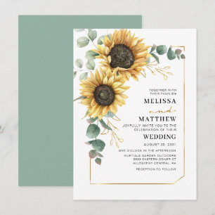 Watercolor Sunflower Eucalyptus Wedding Invitation