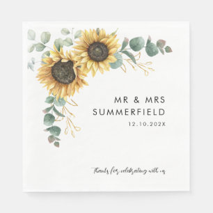 Watercolor Sunflower Eucalyptus Wedding Paper Napkin