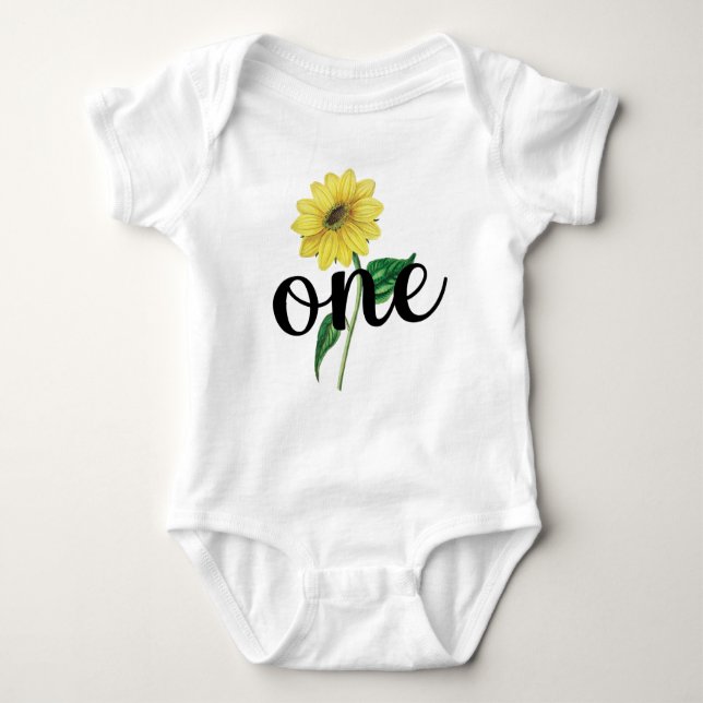 Watercolor Sunflower First Birthday Girl Shirt (Front)