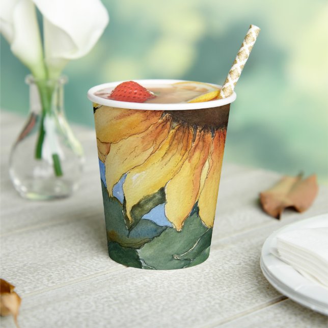 Watercolor Sunflower Floral Farm Garden Paper Cup (Insitu)