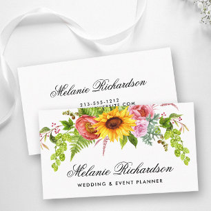 Watercolor Sunflower Floral Gold Business Card