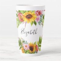 Watercolor Sunflower Floral Name Large