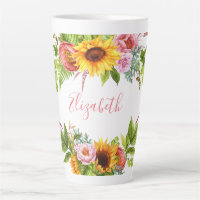 Watercolor Sunflower Floral Pink Name Large