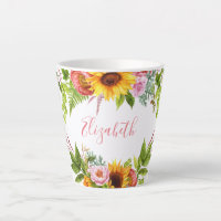 Watercolor Sunflower Floral Pink Name