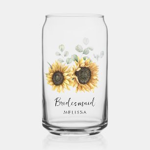 Watercolor Sunflower Floral Wedding Bridesmaid Can Glass