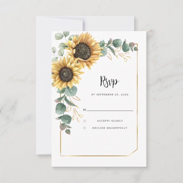 Watercolor Sunflower Floral Wedding RSVP Card (Front)