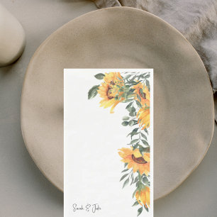 Watercolor Sunflower Floral White Wedding  Napkin