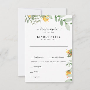 Watercolor Sunflower & Foliage Wedding RSVP Card