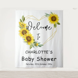 Watercolor Sunflower Frame Baby Shower Backdrop Tapestry