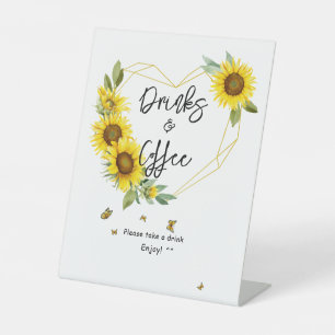 Watercolor Sunflower Frame Baby Shower Drinks Pedestal Sign