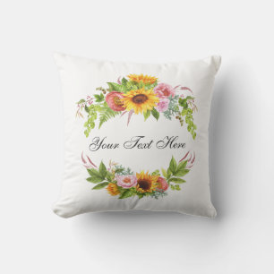 Watercolor Sunflower Garden Floral - Your Text - Cushion