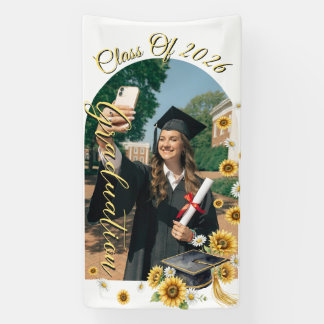 Watercolor Sunflower Graduation Cap Class of 2026 Banner