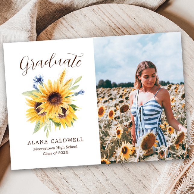 Watercolor Sunflower Graduation Photo Announcement (Creator Uploaded)