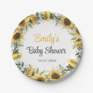 Watercolor Sunflower Greenery Baby Shower  Paper P Paper Plate
