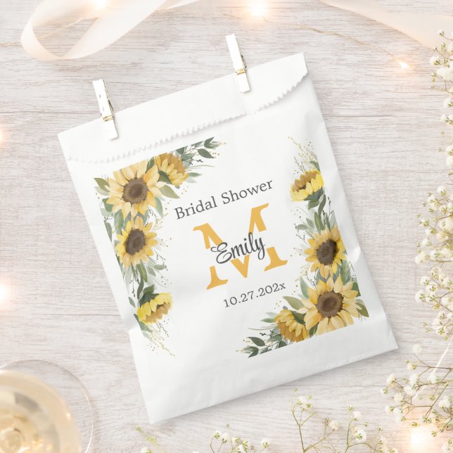 Watercolor Sunflower Greenery Bridal Shower  Favour Bags (Clipped)