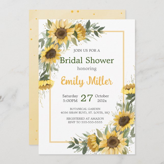 Watercolor Sunflower Greenery Bridal Shower  Invitation (Front/Back)