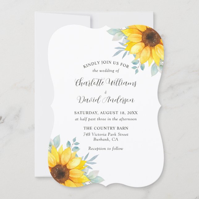 Watercolor Sunflower Greenery Wedding Invitation (Front)